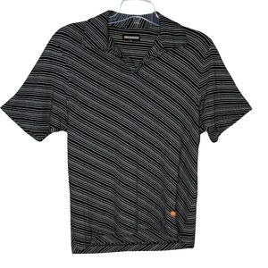 Inexcess Shirt Mens XXL‎ Polo  Black White Diagonal Stripe Knit Casual Versatile